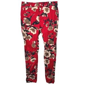 Chico's Platinum Jegging Pants Women 1R Medium 8 Red Floral Slim Fit Stretch